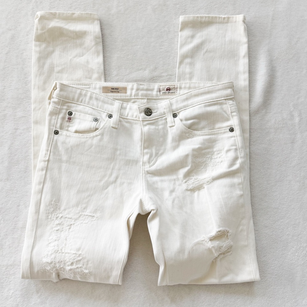 AG white distressed skinny jeans